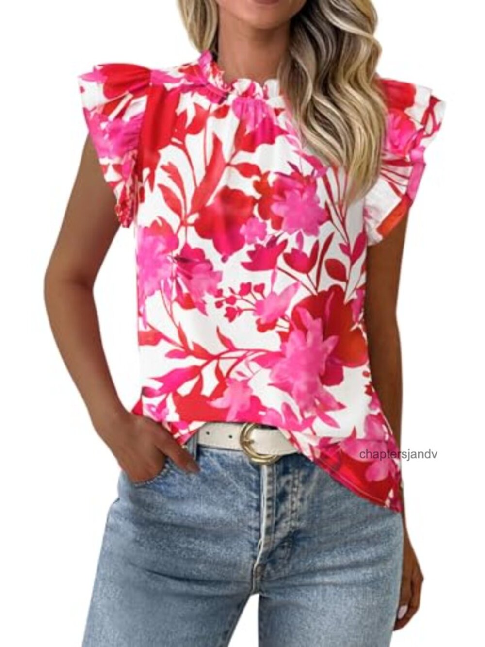 Boho Ruffle Sleeve Floral Blouse Women's Summer Chiffon Top